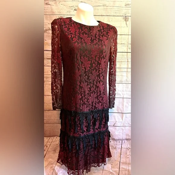 jill robbins inc | Dresses | Jill Robbins Inc Designs By Paolo Maroon Red Black  Lace Vintage Dress Size 2 | Poshmark